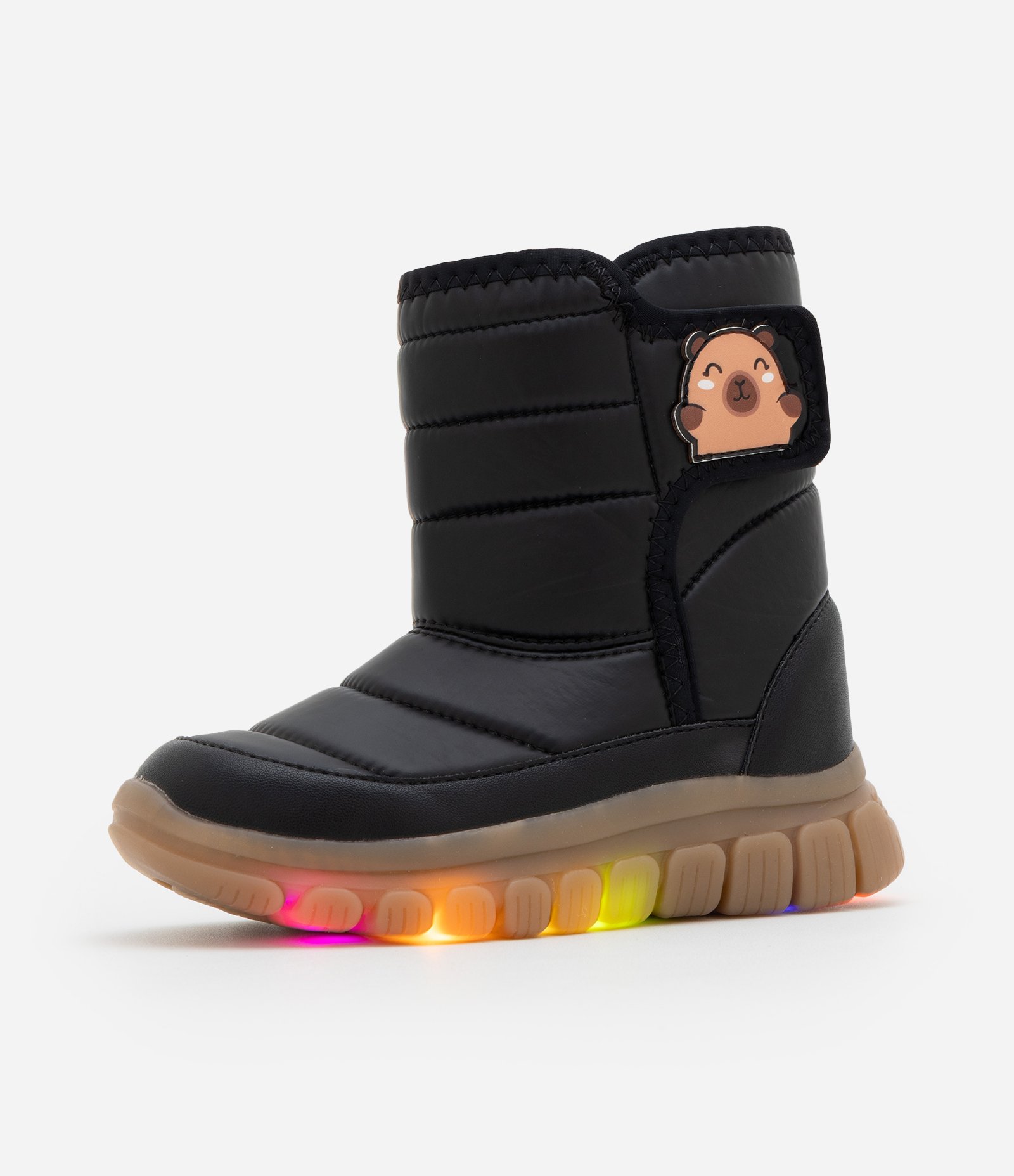 Bota Infantil Comfy com Patch de Capivara e LED – Tam 20 a 27 Preto 1