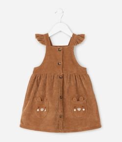 Salopete Infantil em Cotelê com Bolsos Bordados – Tam 1 a 6 Anos