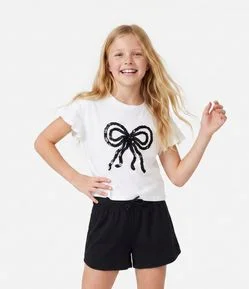 Camiseta Infantil com Laço Bordado - Tam 5 a 14 Anos