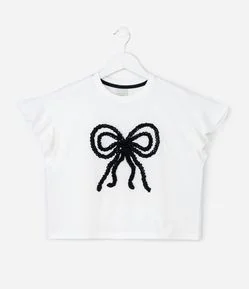 Camiseta Infantil com Laço Bordado - Tam 5 a 14 Anos