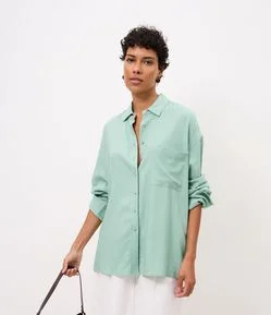 Camisa Oversized em Viscolinho com Punhos Ajustados