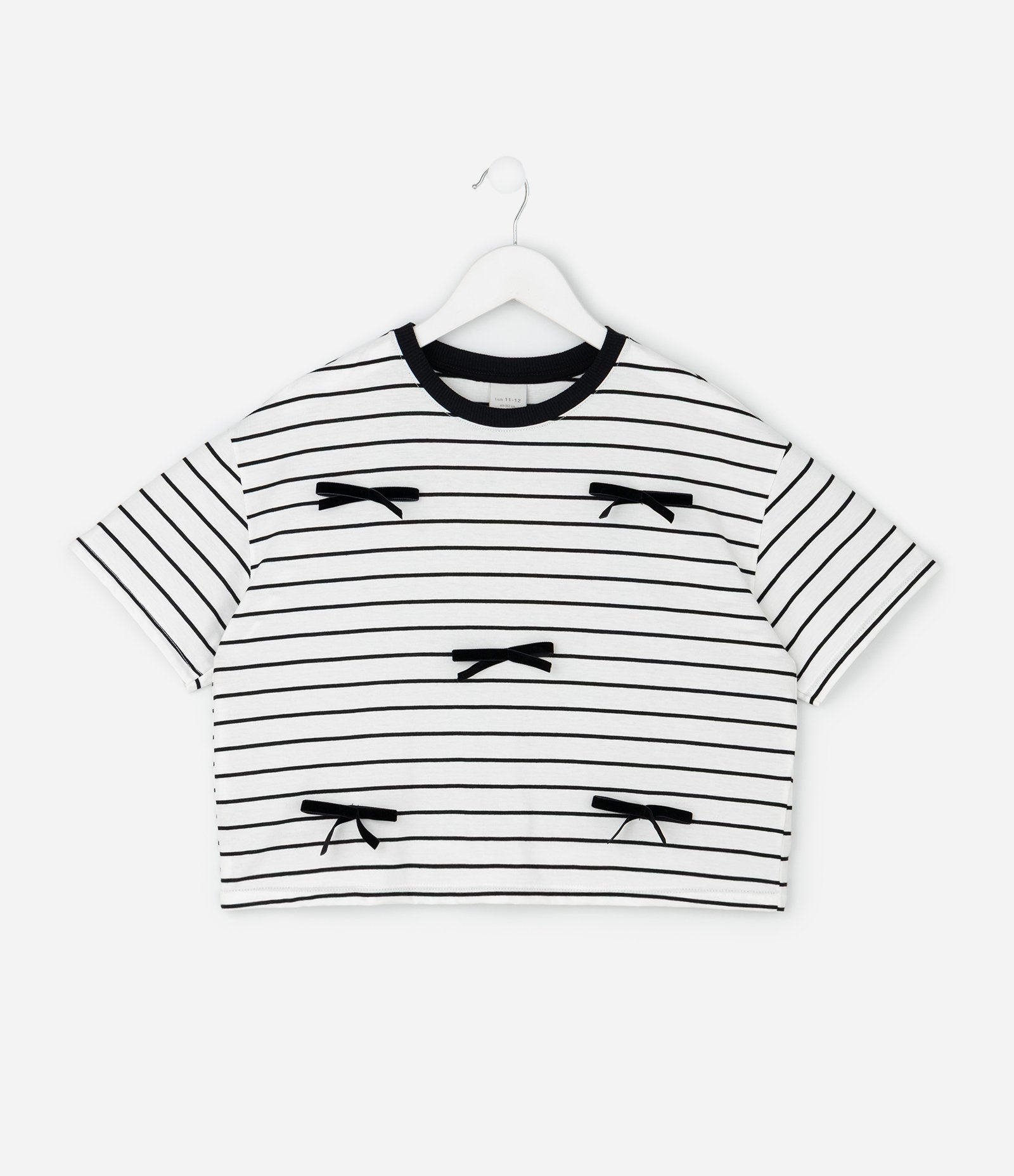 Camiseta Infantil Listrada com Lacinhos - Tam 5 a 14 Anos Preto 1