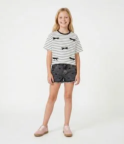 Camiseta Infantil Listrada com Lacinhos - Tam 5 a 14 Anos