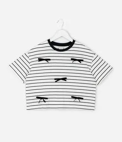 Camiseta Infantil Listrada com Lacinhos - Tam 5 a 14 Anos