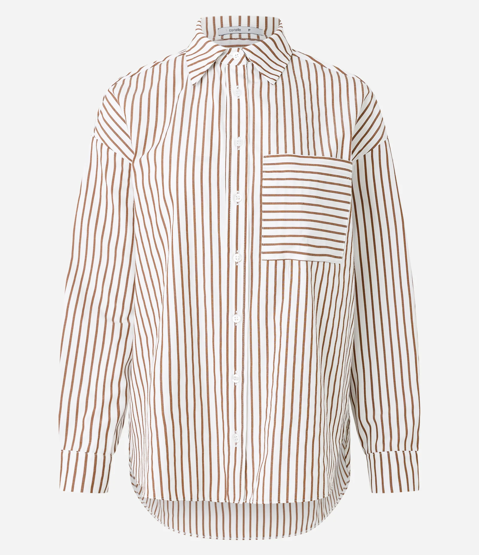 Camisa Manga Longa em Algodão com Estampa Listrada Branco/Marrom 5