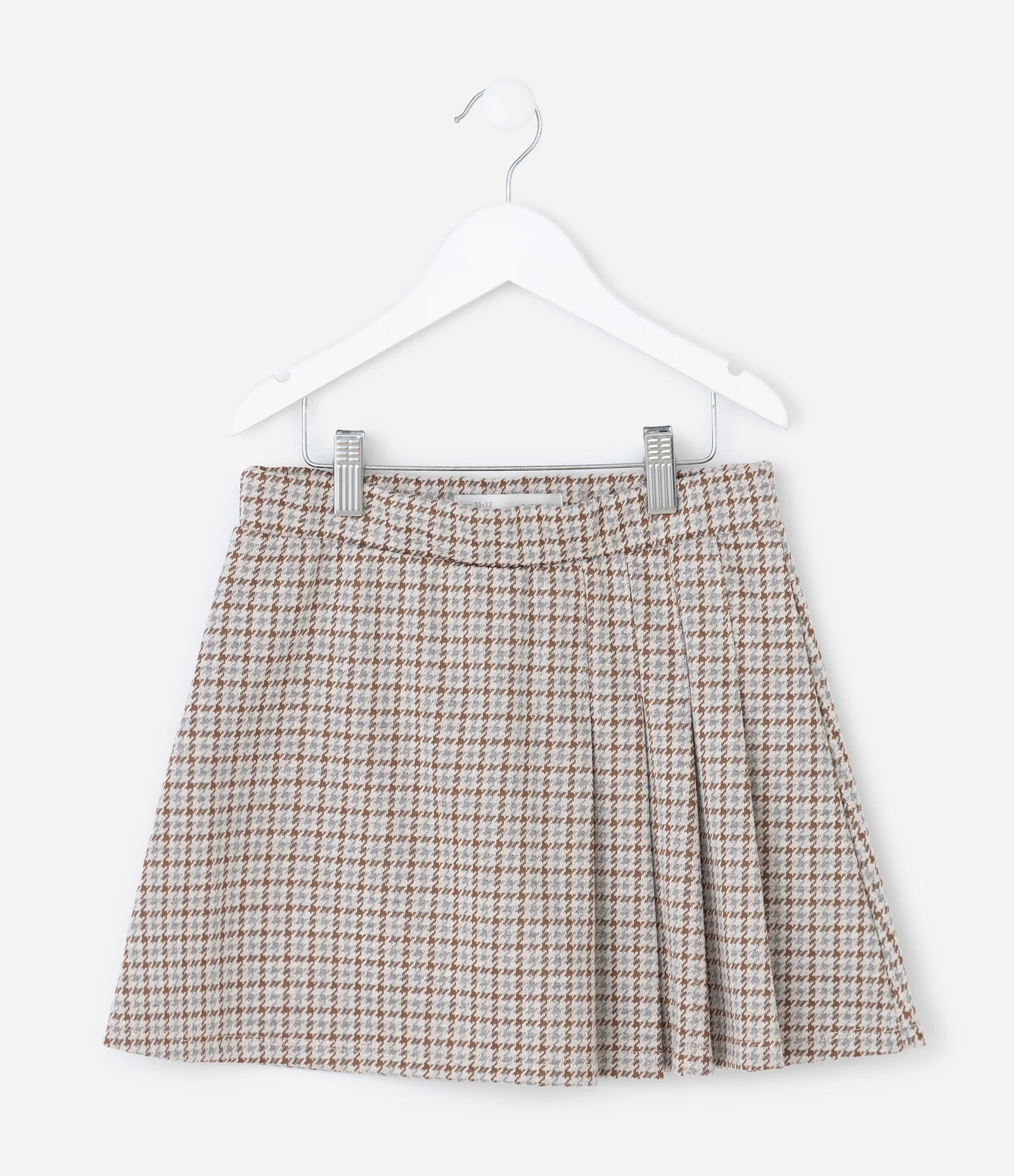 Short Saia Infantil em Pied de Poule e Pregas – Tam 5 a 14 Anos Cinza/Bege 1
