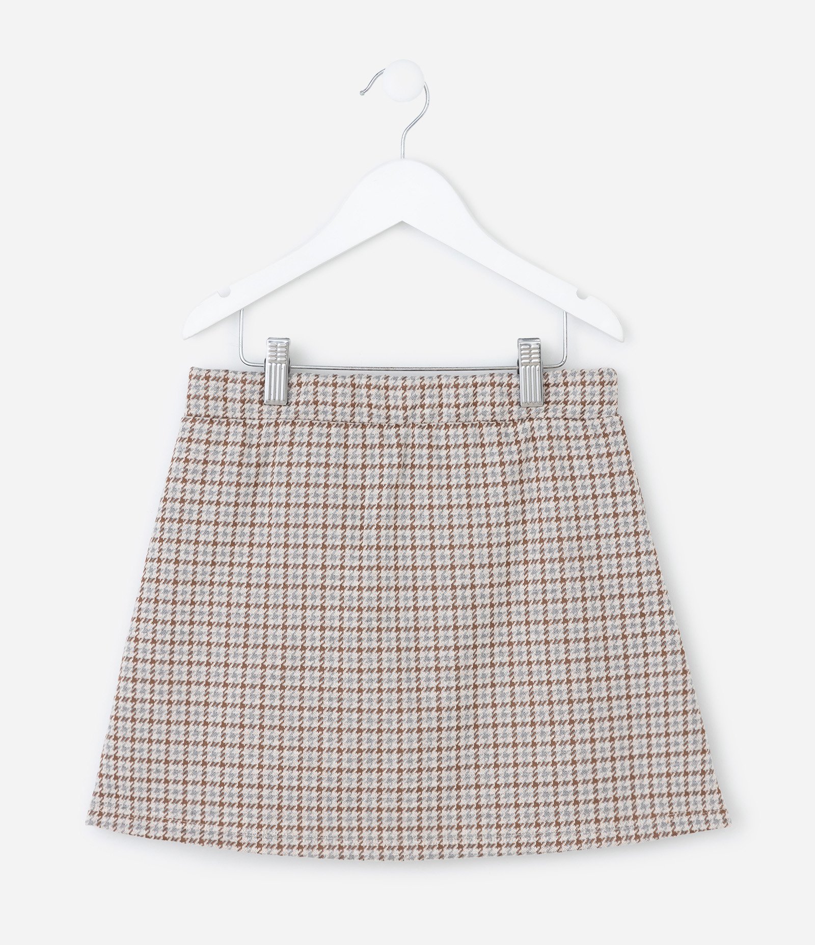 Short Saia Infantil em Pied de Poule e Pregas – Tam 5 a 14 Anos Cinza/Bege 2