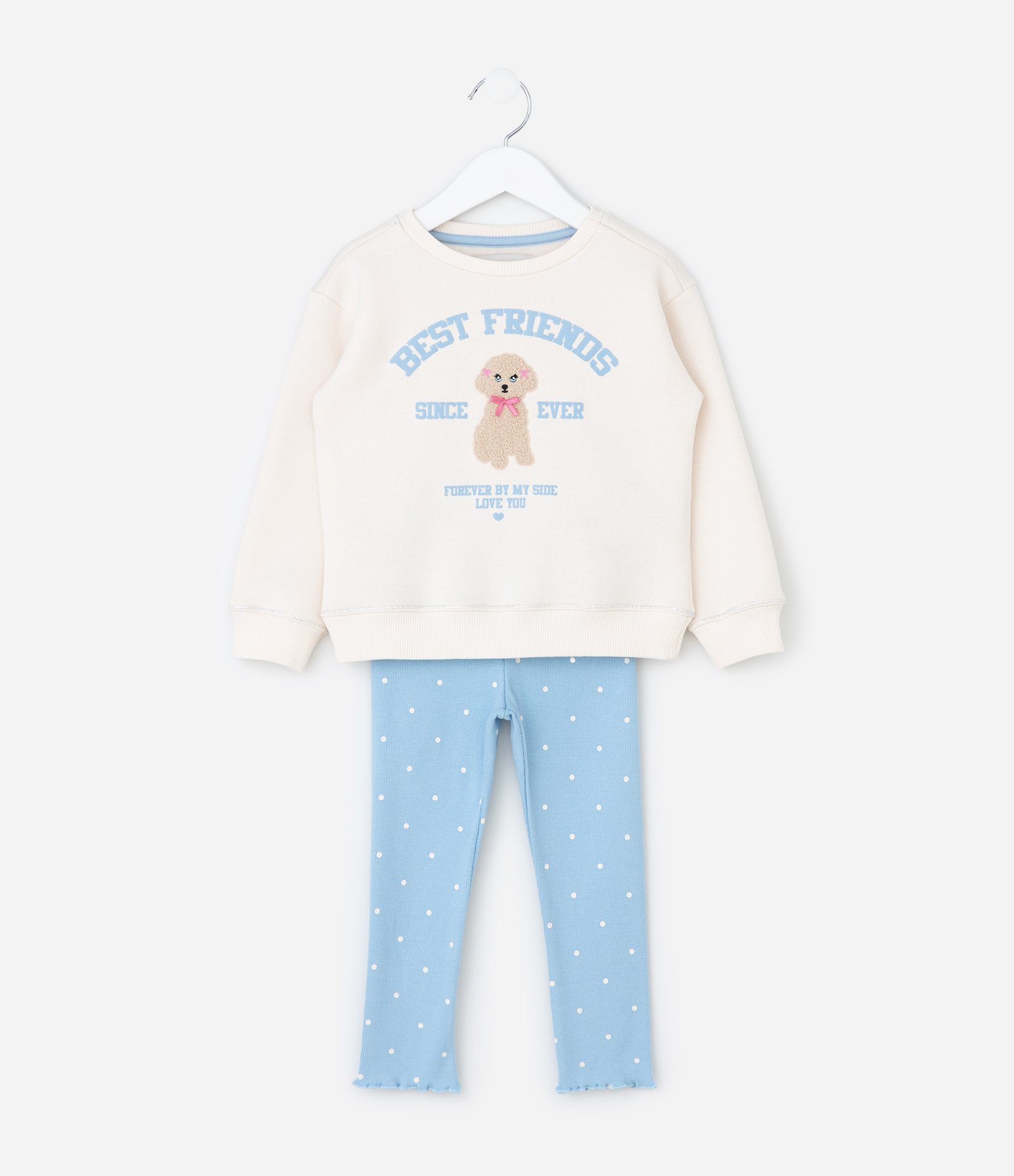 Conjunto Infantil Casaco e Legging com Estampa Cachorro – Tam 1 a 6 Anos Off White/Azul 1