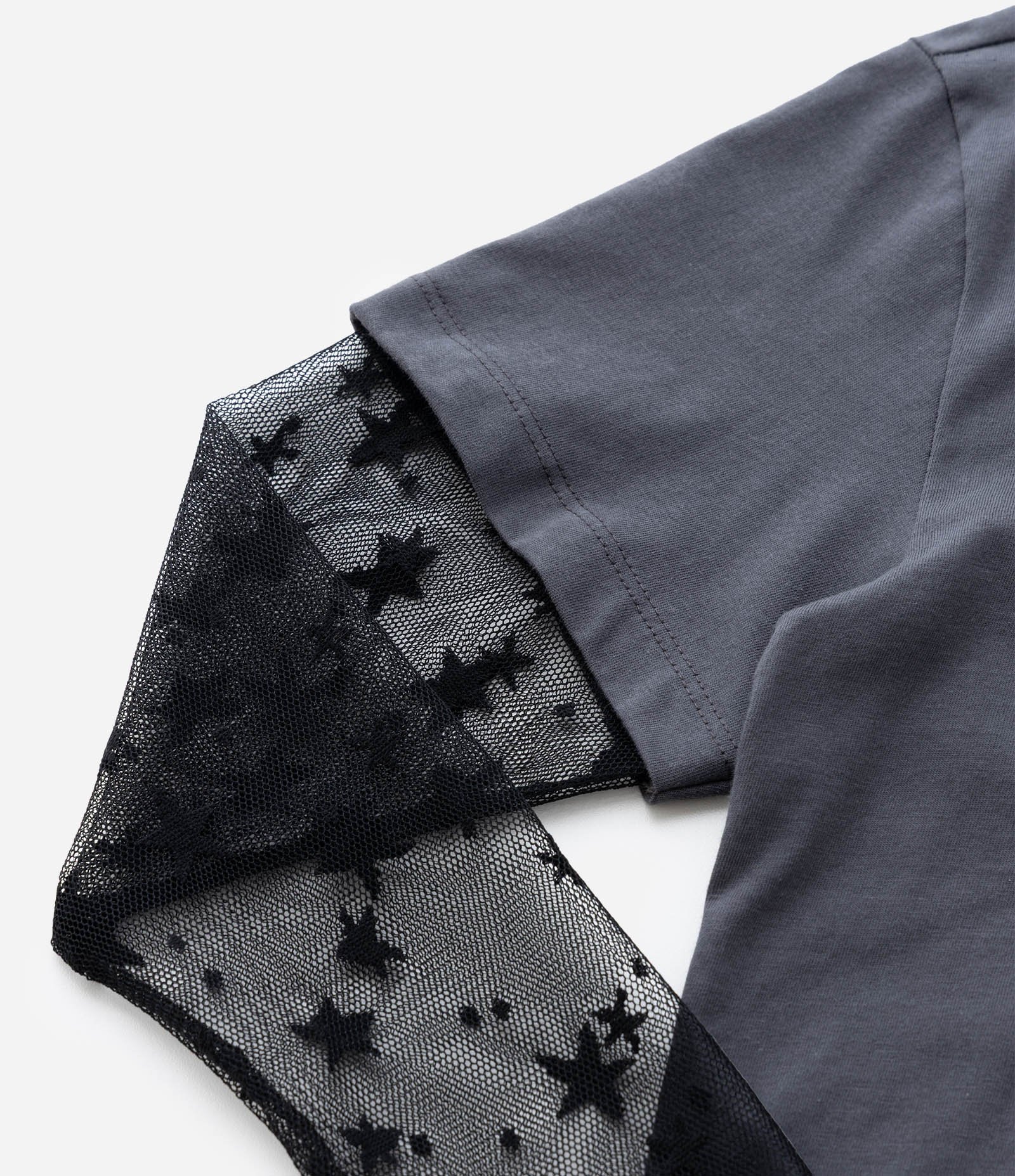 Camiseta Infantil com Lettering e Manga Renda – Tam 5 a 14 Anos Cinza Escuro 5