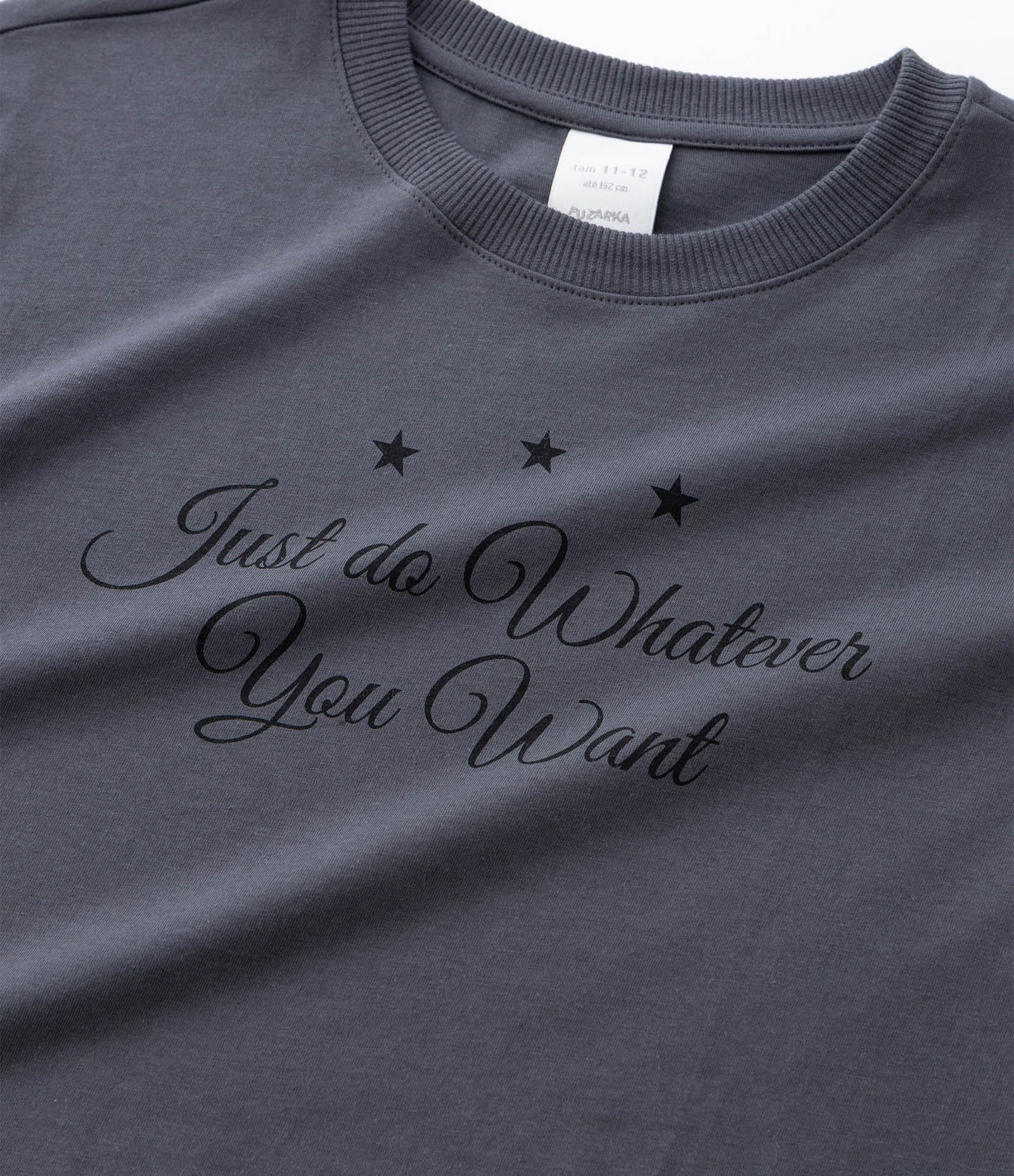 Camiseta Infantil com Lettering e Manga Renda – Tam 5 a 14 Anos Cinza Escuro 6