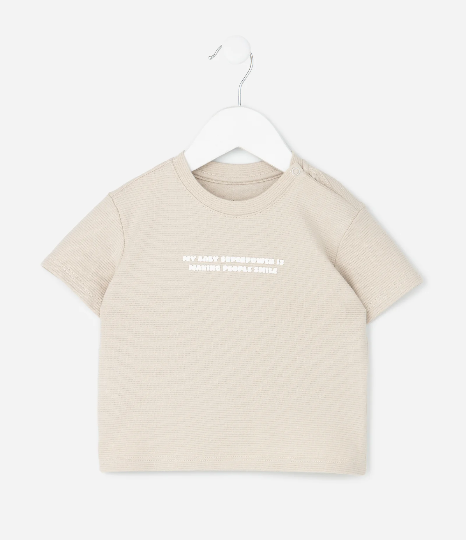 Conjunto Infantil Blusa e Short com Lettering em Relevo – Tam 0 a 18 Meses Bege Claro 3