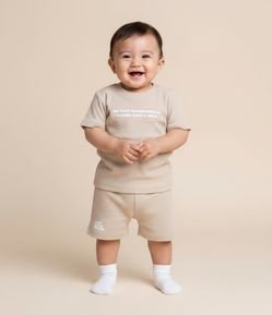 Conjunto Infantil Blusa e Short com Lettering em Relevo – Tam 0 a 18 Meses