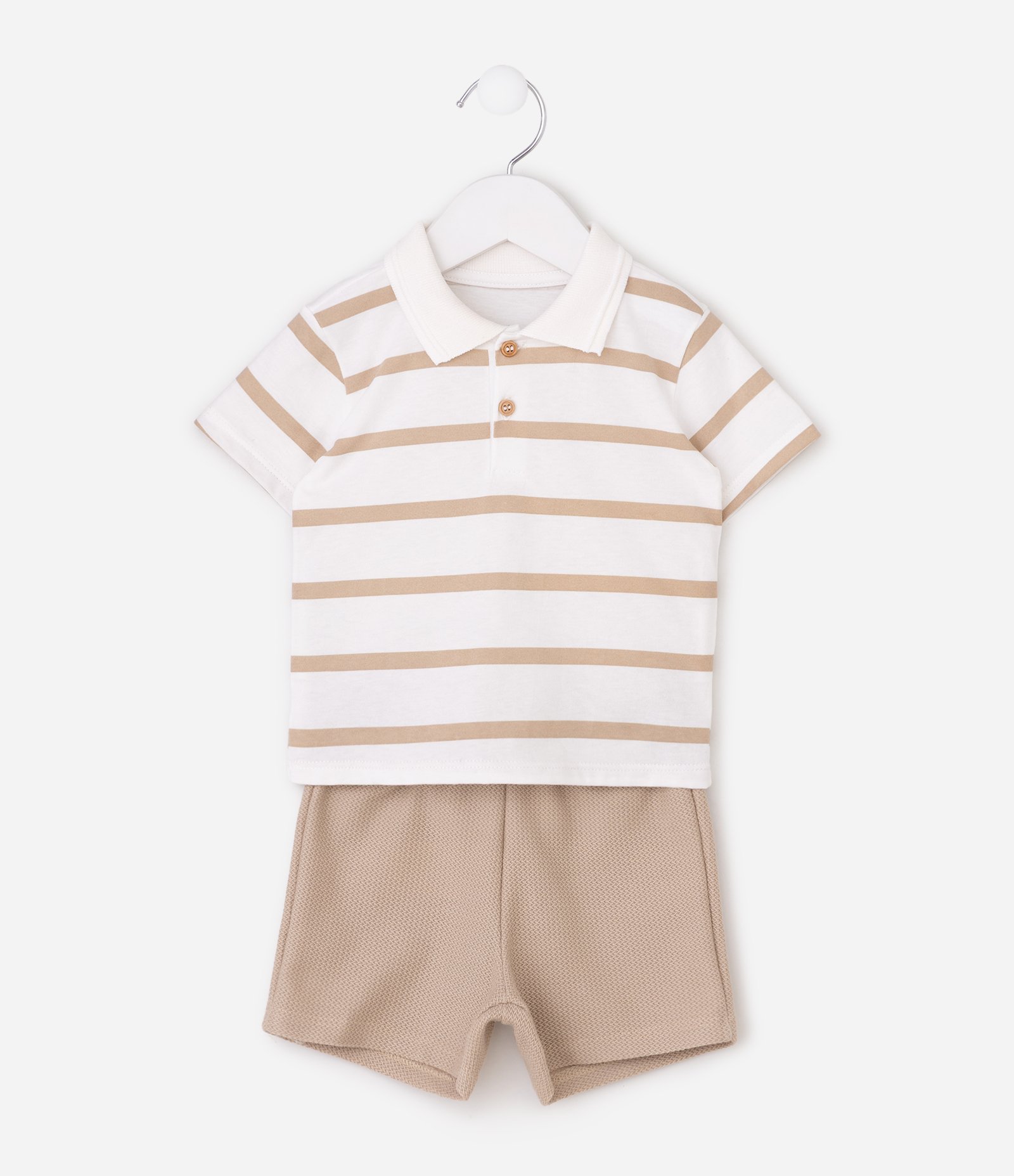 Conjunto Infantil Listrado com Gola Polo - Tam 0 a 18 Meses Bege 1