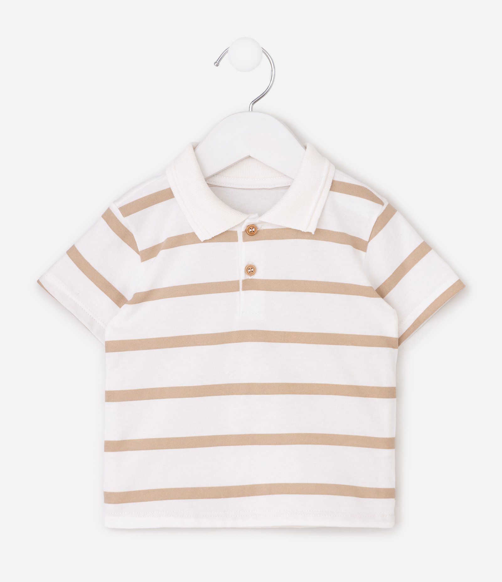 Conjunto Infantil Listrado com Gola Polo - Tam 0 a 18 Meses Bege 2