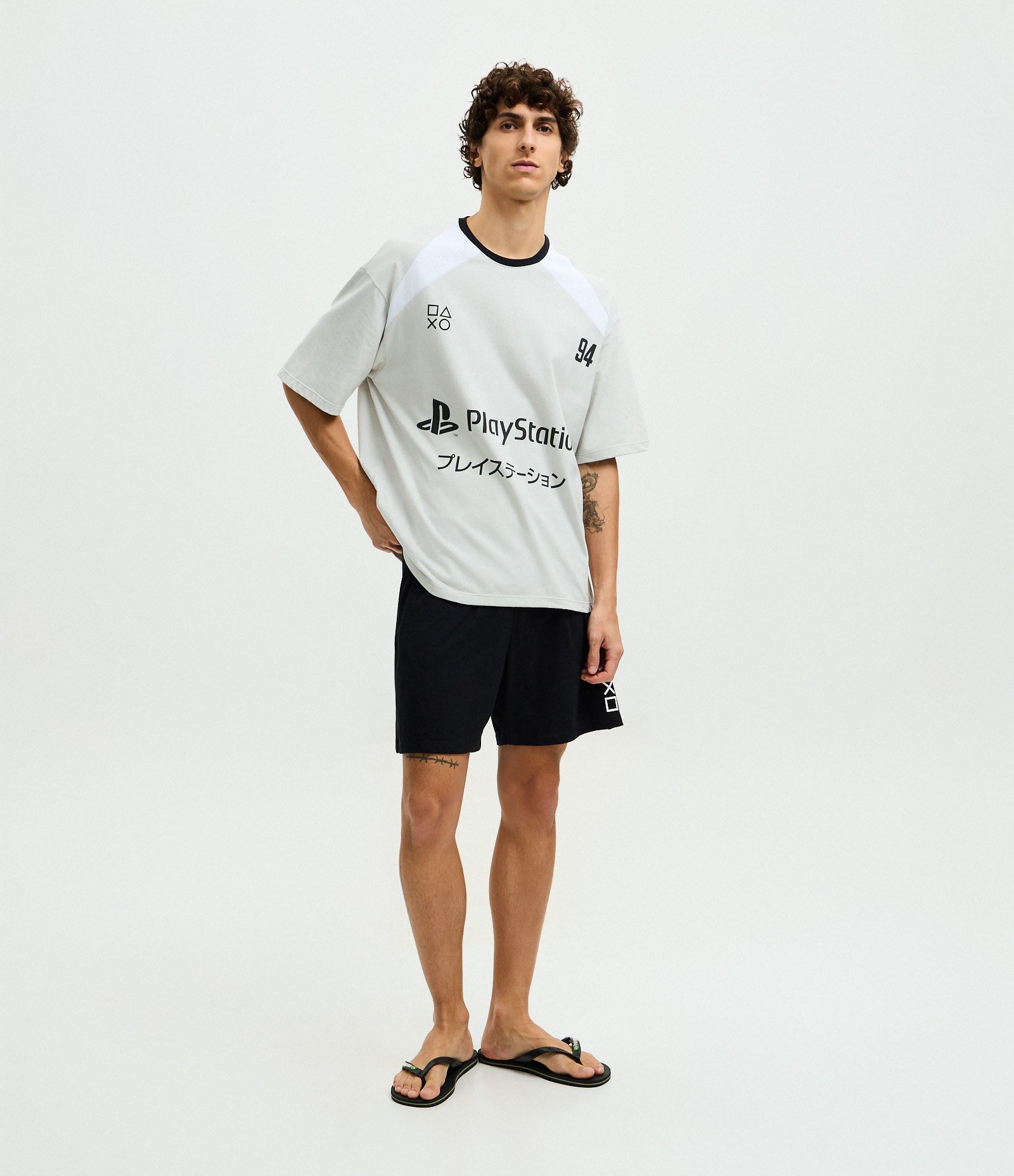 Pijama Curto Masculino PlayStation Boxy Fit Cinza 1