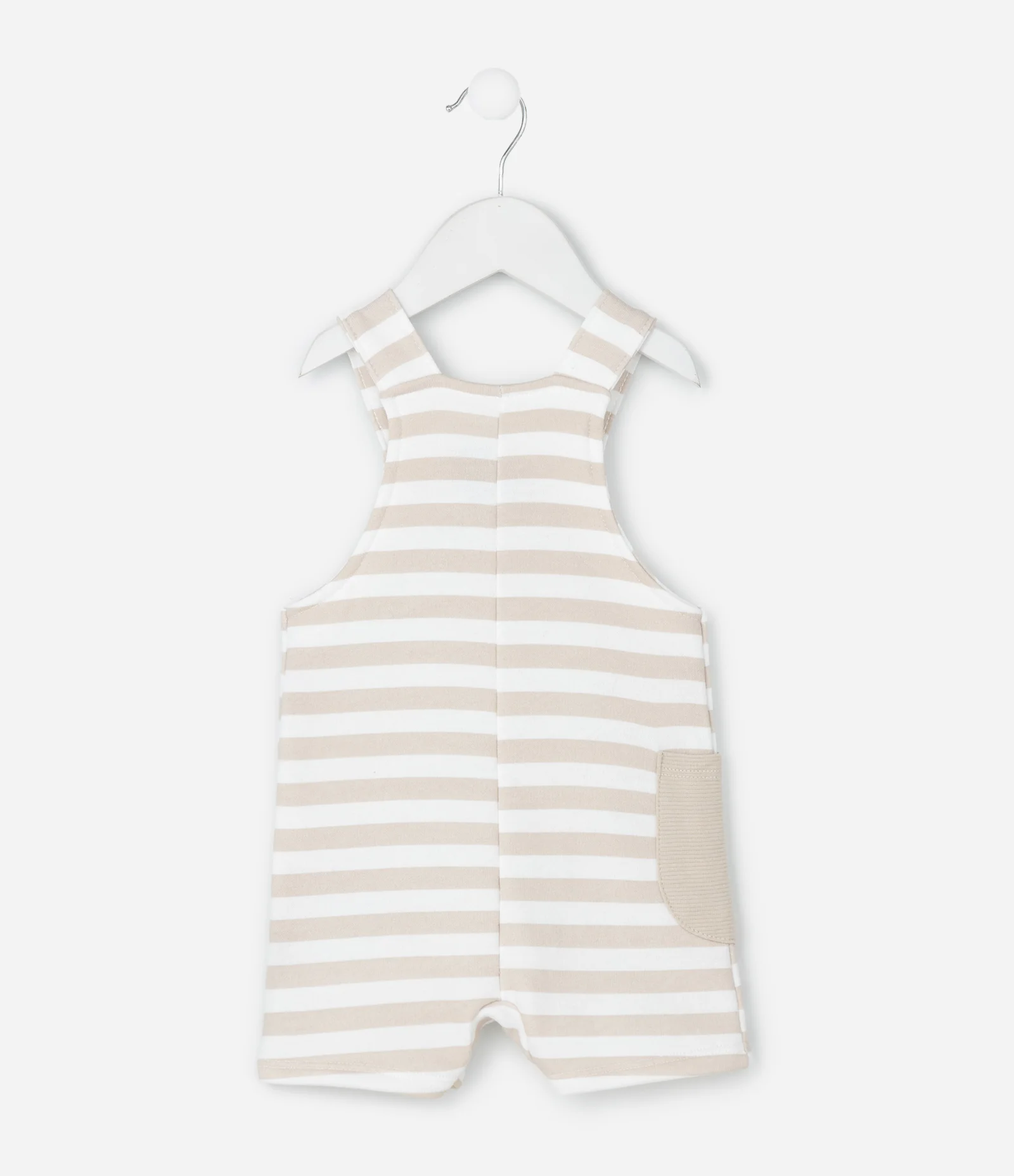 Jardineira Infantil Listrado com Bordado de Urso – Tam 0 a 18 Meses Bege/Off White 2
