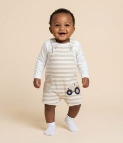 Jardineira Infantil Listrado com Bordado de Urso – Tam 0 a 18 Meses