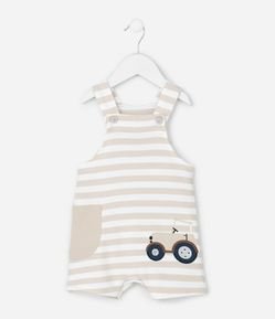 Jardineira Infantil Listrado com Bordado de Urso – Tam 0 a 18 Meses