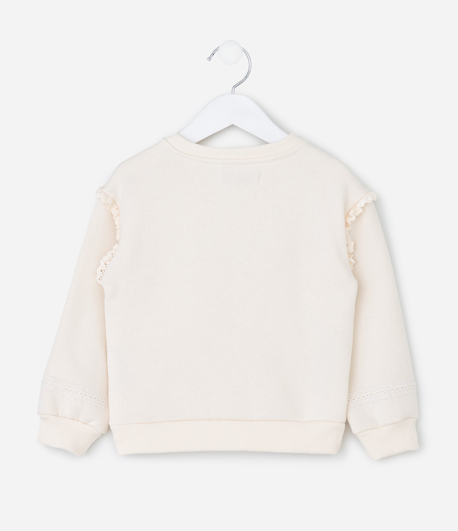 Conjunto Infantil Casaco com Renda e Calça Wide em Moletom – Tam 1 a 6 Anos Off White 4