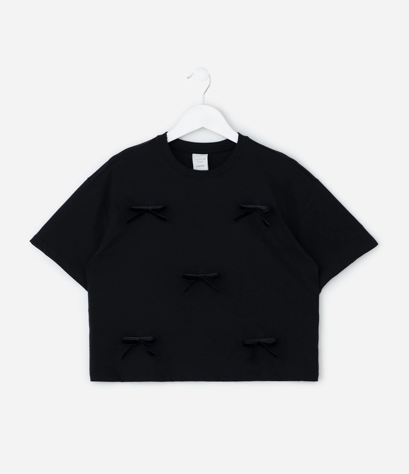 Camiseta Infantil Boxy com Lacinhos Aplicados - Tam 5 a 14 Anos Preto 1