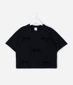 Camiseta Infantil Boxy com Lacinhos Aplicados - Tam 5 a 14 Anos