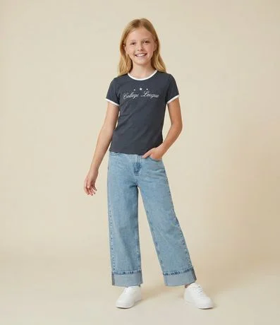 Camiseta Infantil Baby Look com Lettering – Tam 7 a 16 Anos Cinza