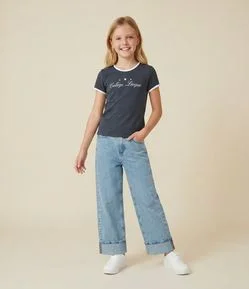 Camiseta Infantil Baby Look com Lettering – Tam 7 a 16 Anos