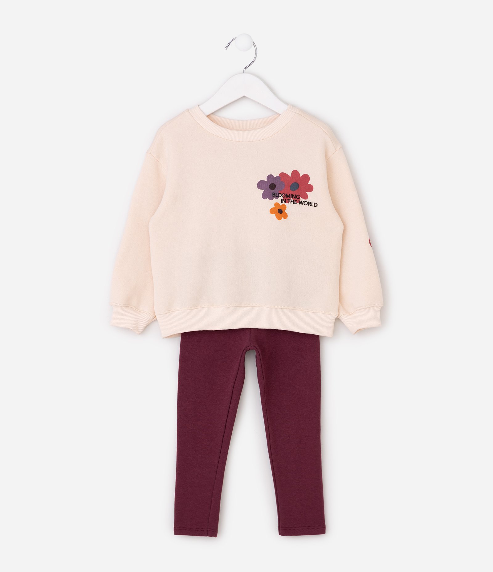 Conjunto Infantil Casaco e Calça com Estampa Floral – Tam 1 a 6 Anos Bordô/Bege 1