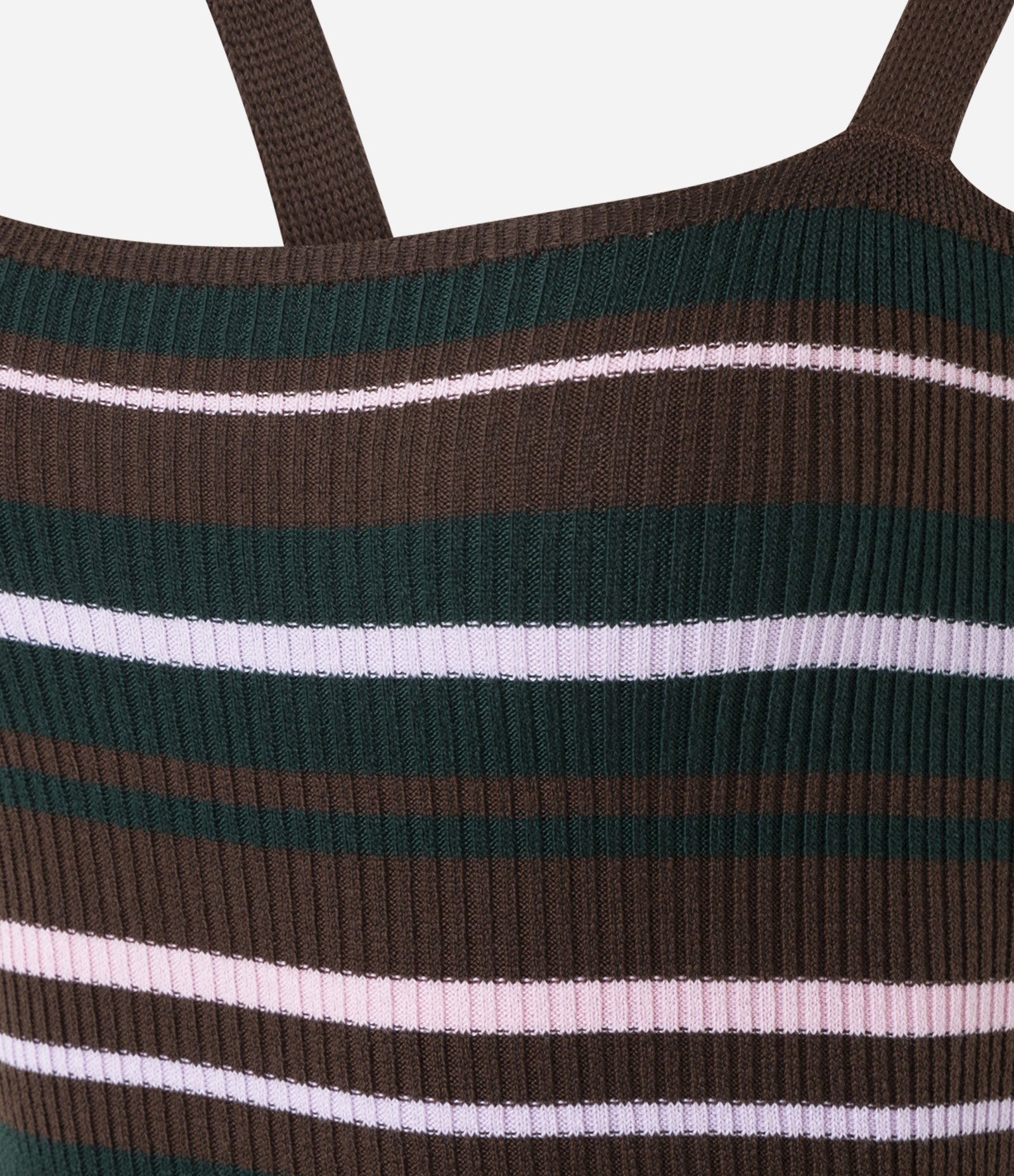 Vestido Longo Evasê em Tricô Listrado com Decote Quadrado Marrom 3