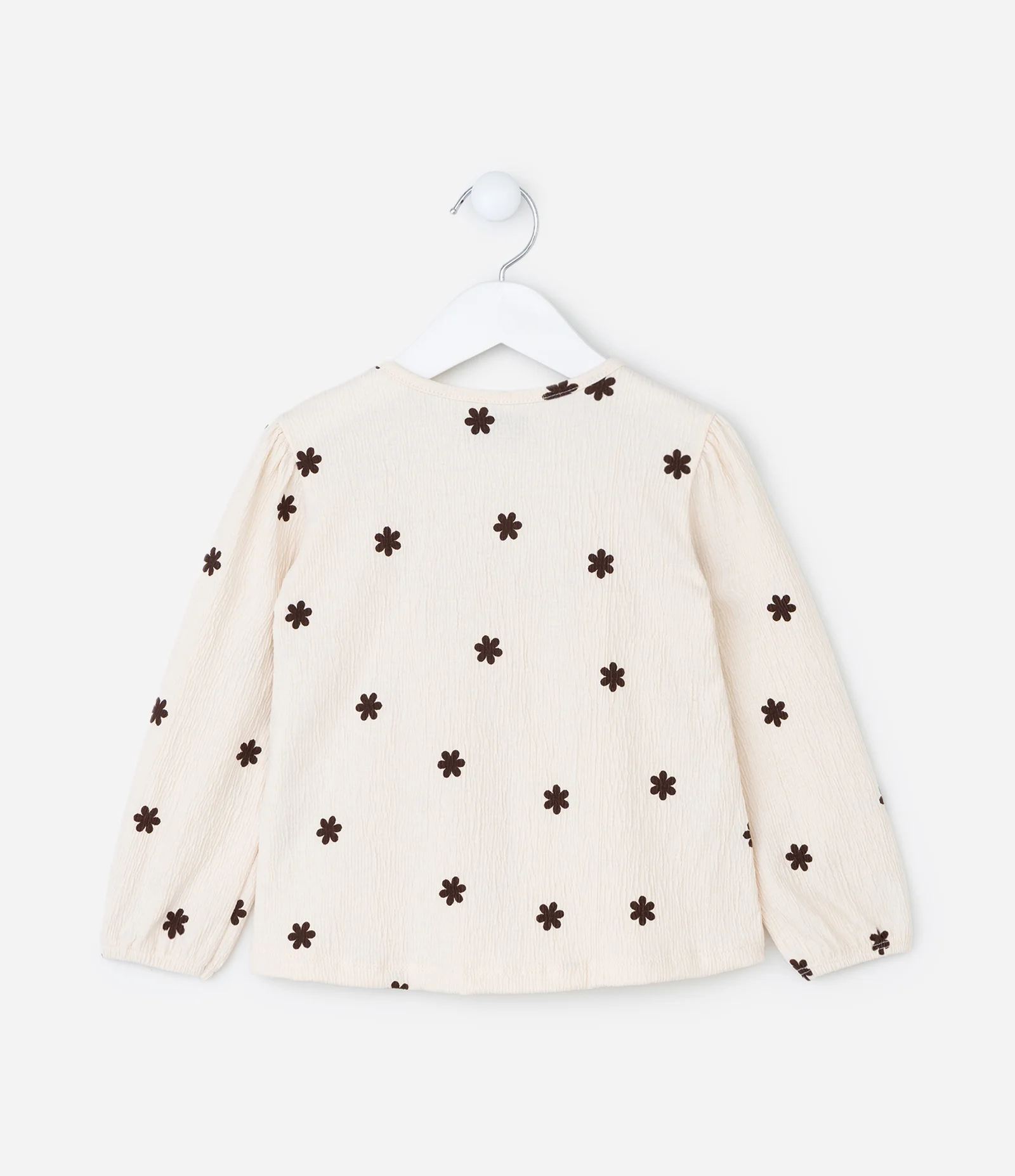 Blusa Infantil Texturizada com Babado e Estampa Floral – Tam 1 a 5/6 Anos Off White 2
