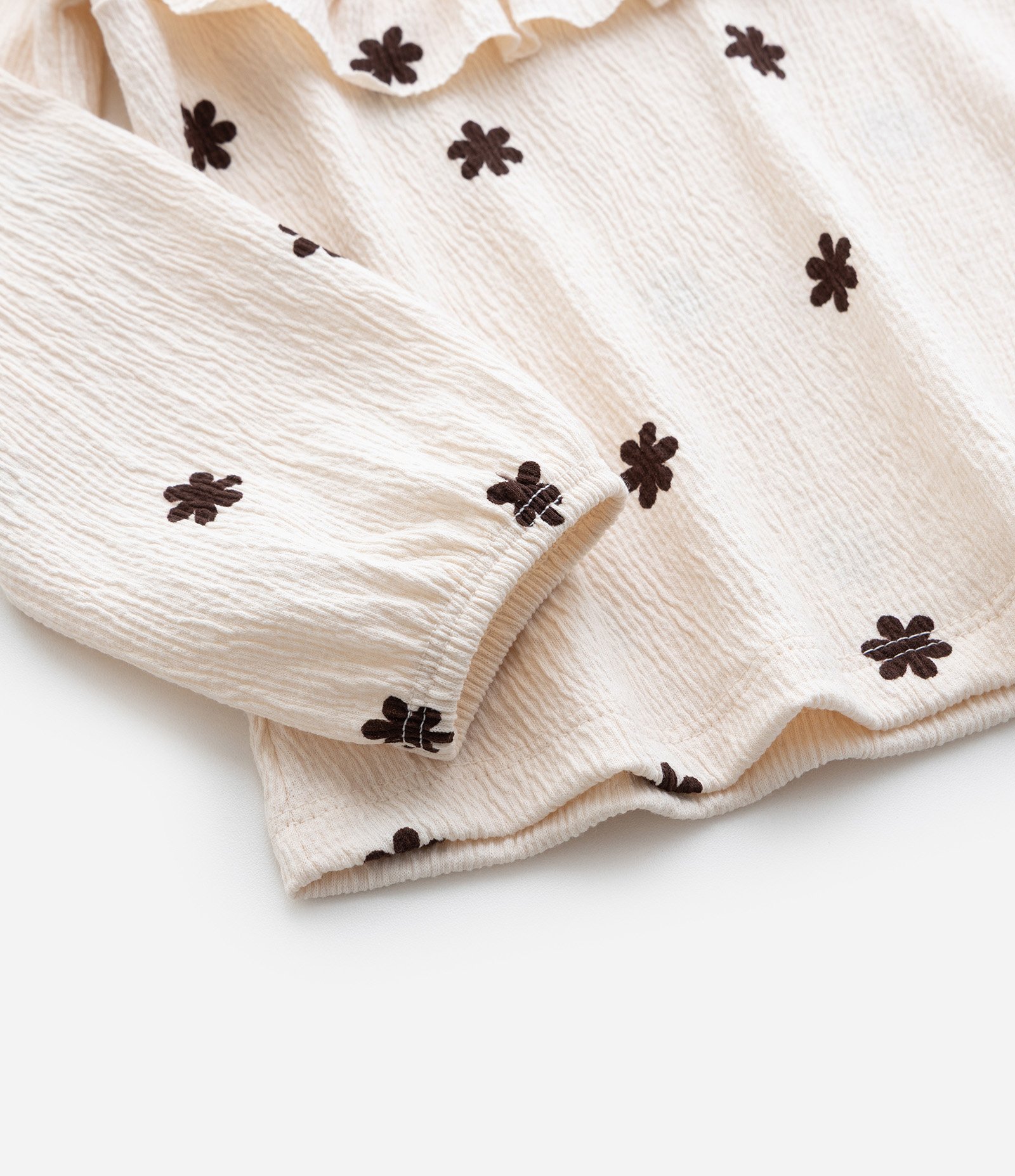 Blusa Infantil Texturizada com Babado e Estampa Floral – Tam 1 a 5/6 Anos Off White 4