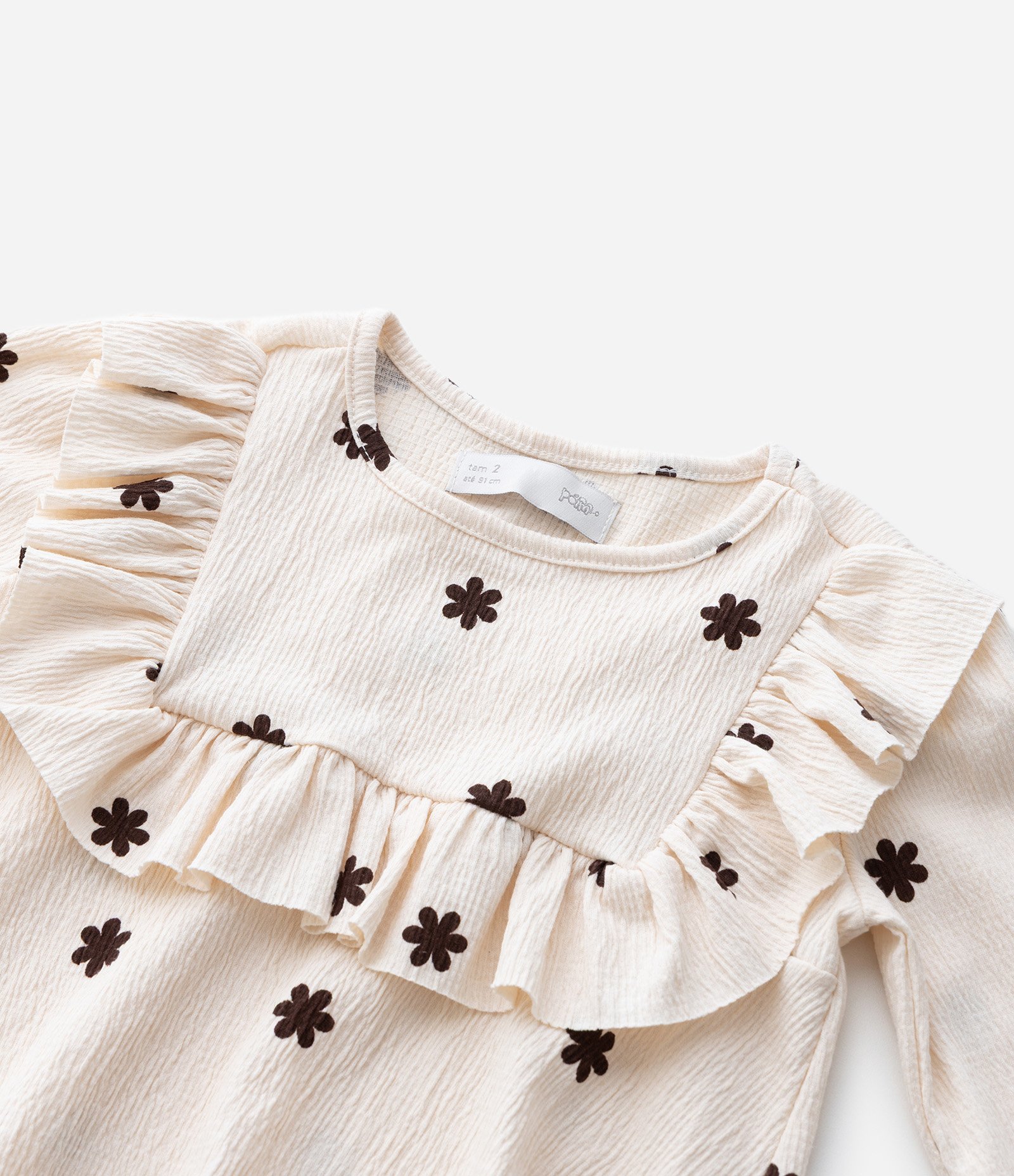 Blusa Infantil Texturizada com Babado e Estampa Floral – Tam 1 a 5/6 Anos Off White 5