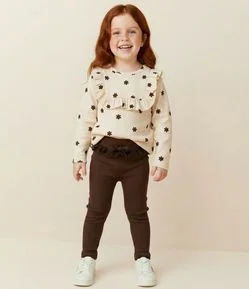 Blusa Infantil Texturizada com Babado e Estampa Floral – Tam 1 a 6 Anos