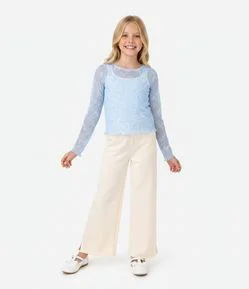 Calça Wide Leg Infantil em Moletom com Felpa - Tam 7 a 14 Anos