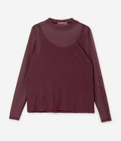 Blusa Manga Longa em Tule com Anágua e Golinha Curve & Plus Size