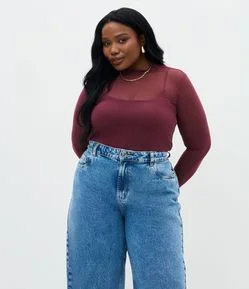Blusa Manga Longa em Tule com Anágua e Golinha Curve & Plus Size