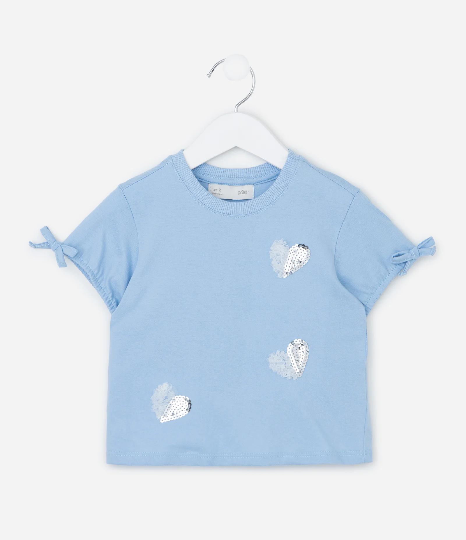Blusa Infantil com Corações em Paetê – Tam 1 a 6 Anos Azul Claro 3