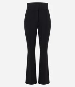 Calça Flare em Ponto Roma com Cós Alto