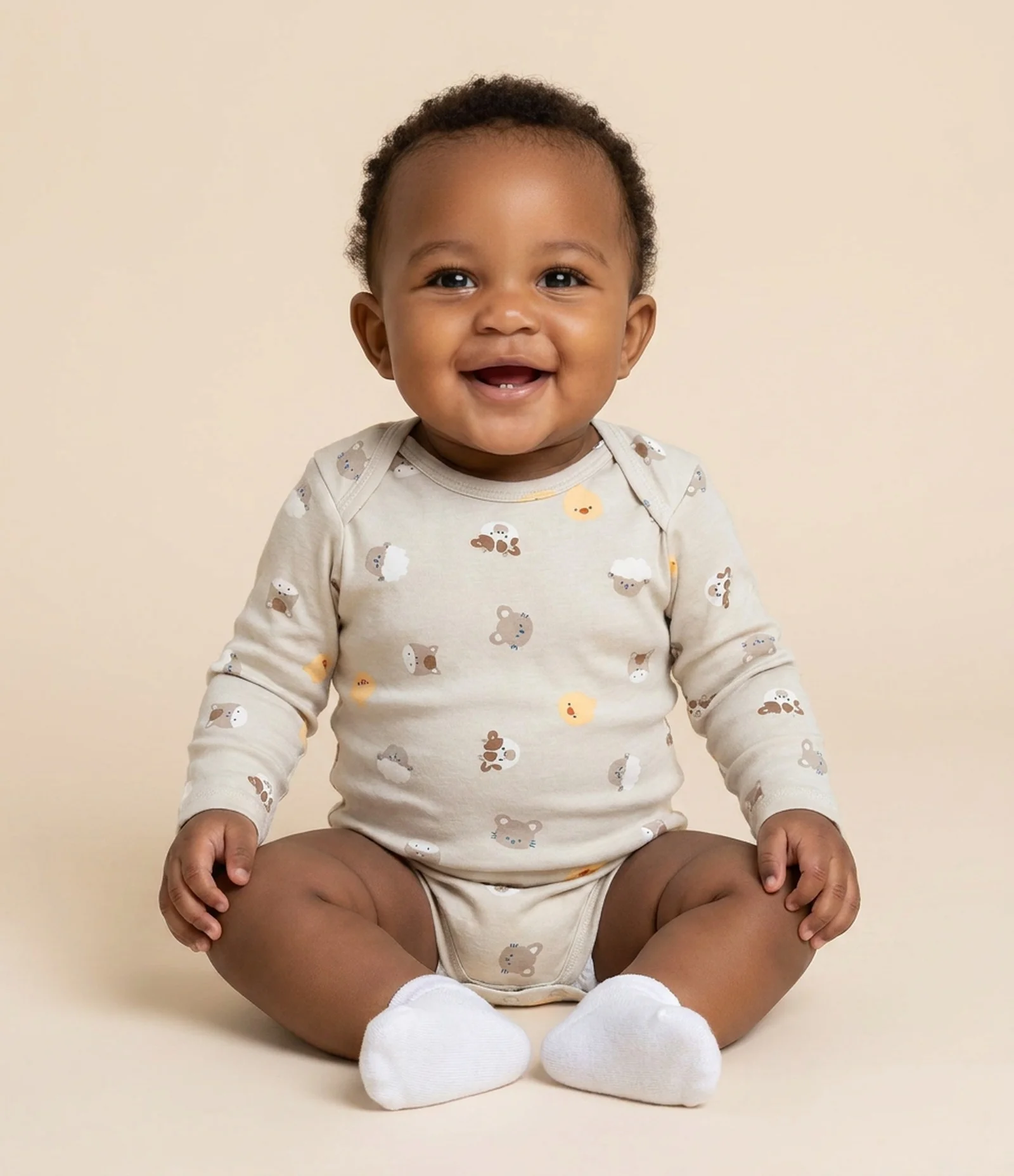 Body Infantil com Estampa de Animais da Fazenda – Tam 0 a 18 Meses Bege Claro 1