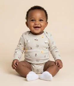 Body Infantil com Estampa de Animais da Fazenda – Tam 0 a 18 Meses