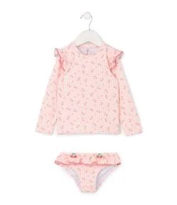 Conjunto Infantil Proteção UV com Estampa de Cerejas - Tam 1 a 4 Anos