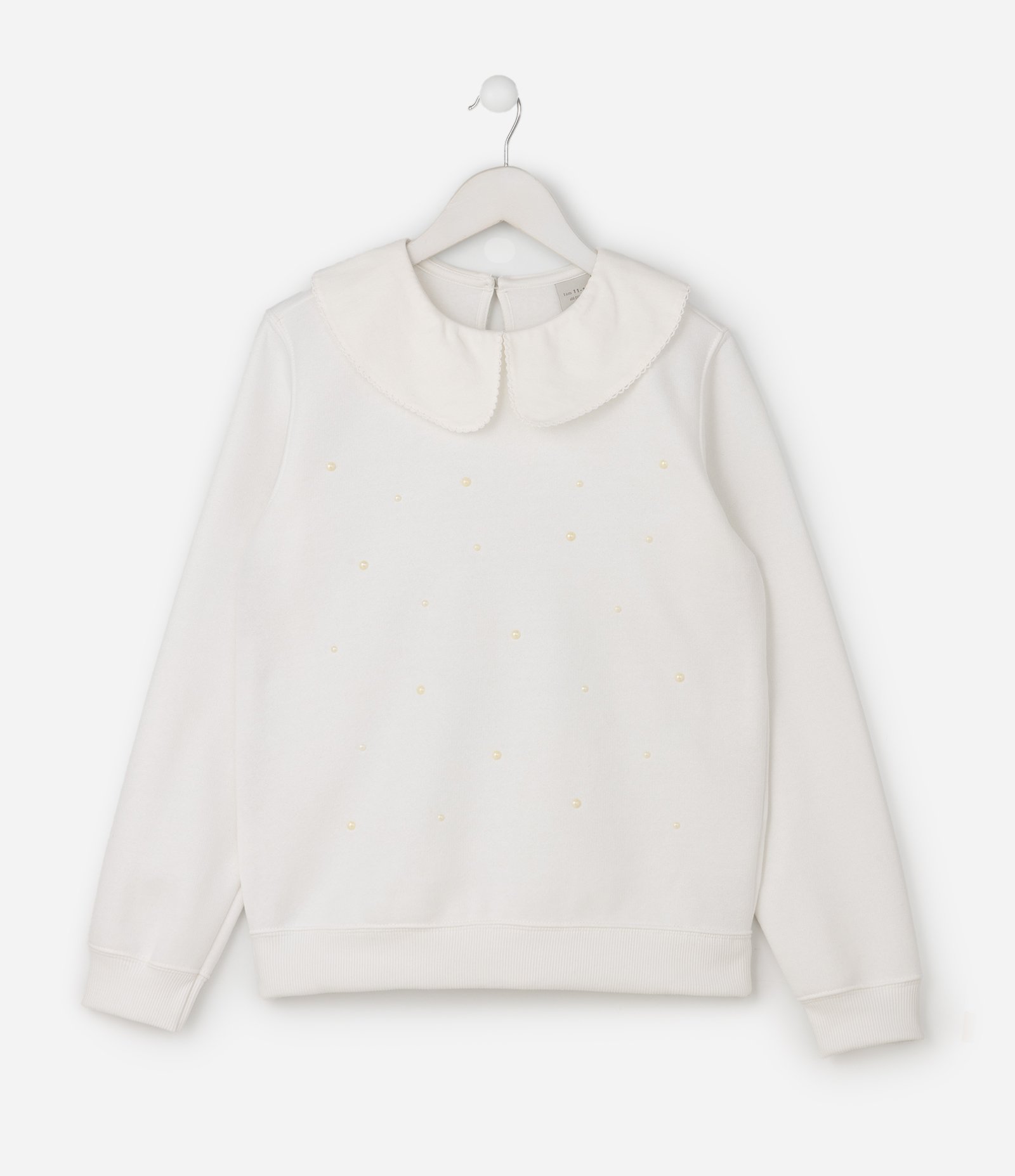 Casaco Infantil com Gola Boneca e Aplicação de Pérolas – Tam 5 a 14 Anos Off White 1
