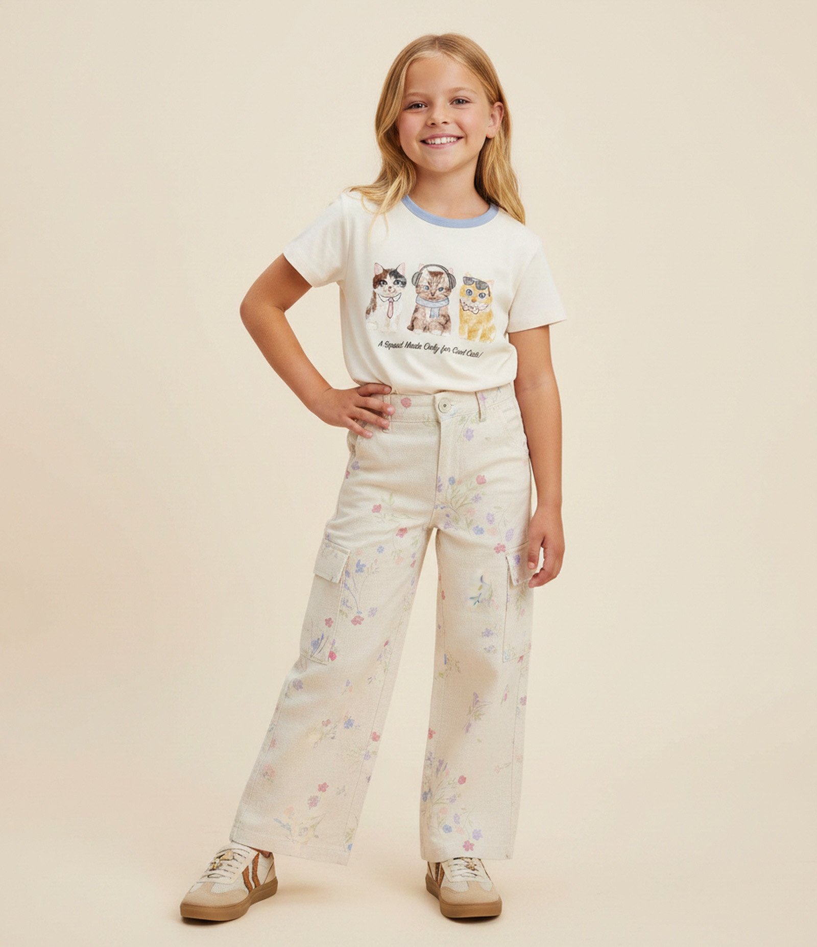 Calça Cargo Floral Viscolinho - Tam 7 a 16 Anos Bege 1
