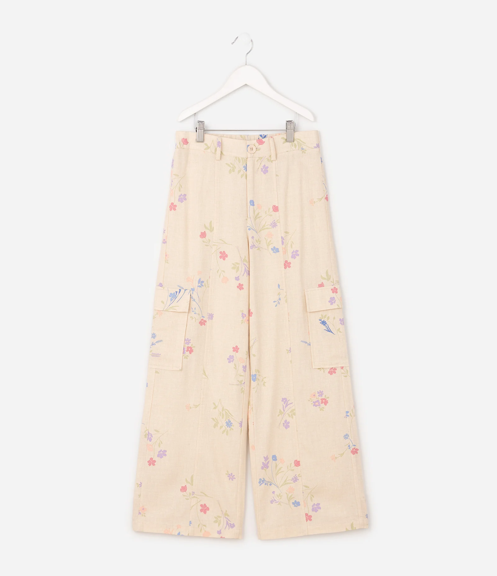 Calça Cargo Floral Viscolinho - Tam 7 a 16 Anos Bege 2