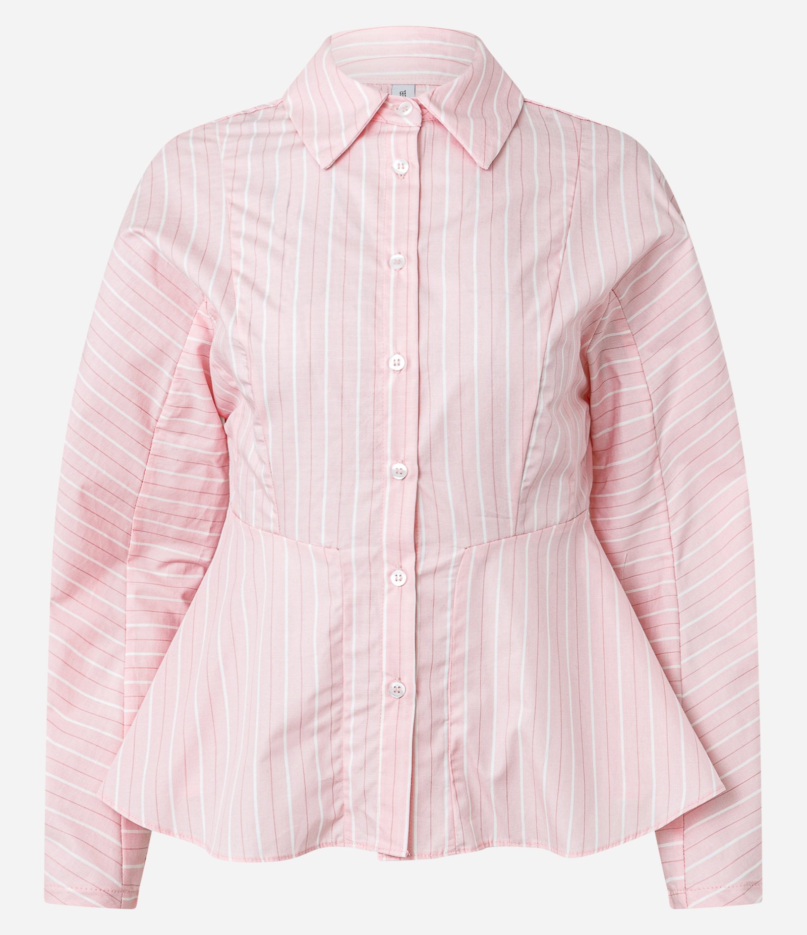 Camisa Peplum em Tricoline Listrado com Manga Longa Rosa 4