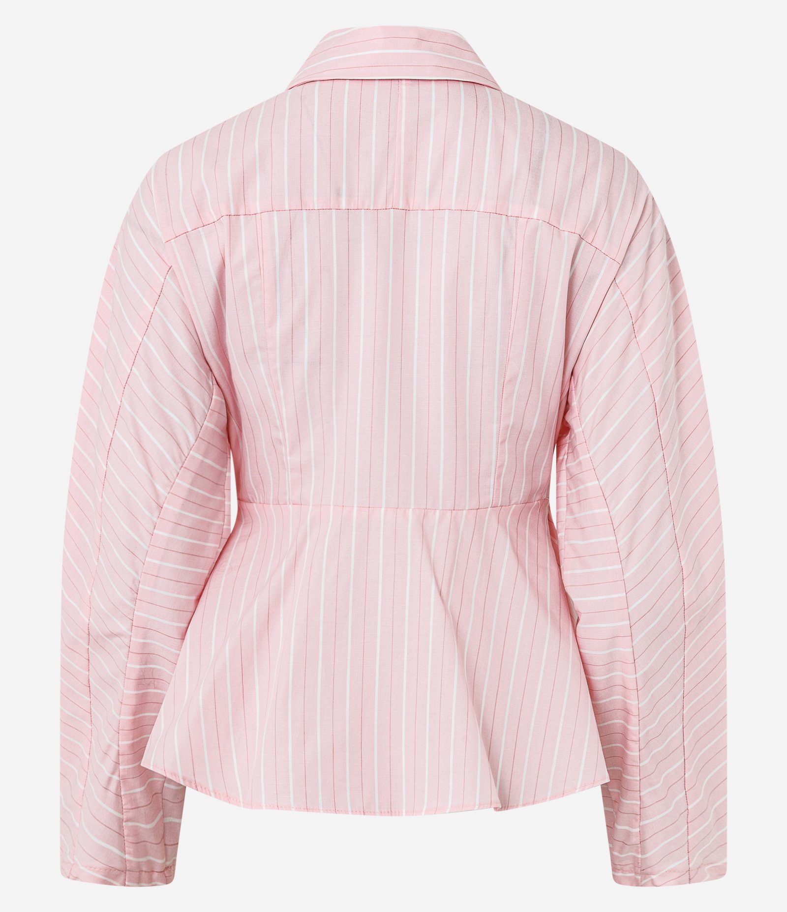 Camisa Peplum em Tricoline Listrado com Manga Longa Rosa 5