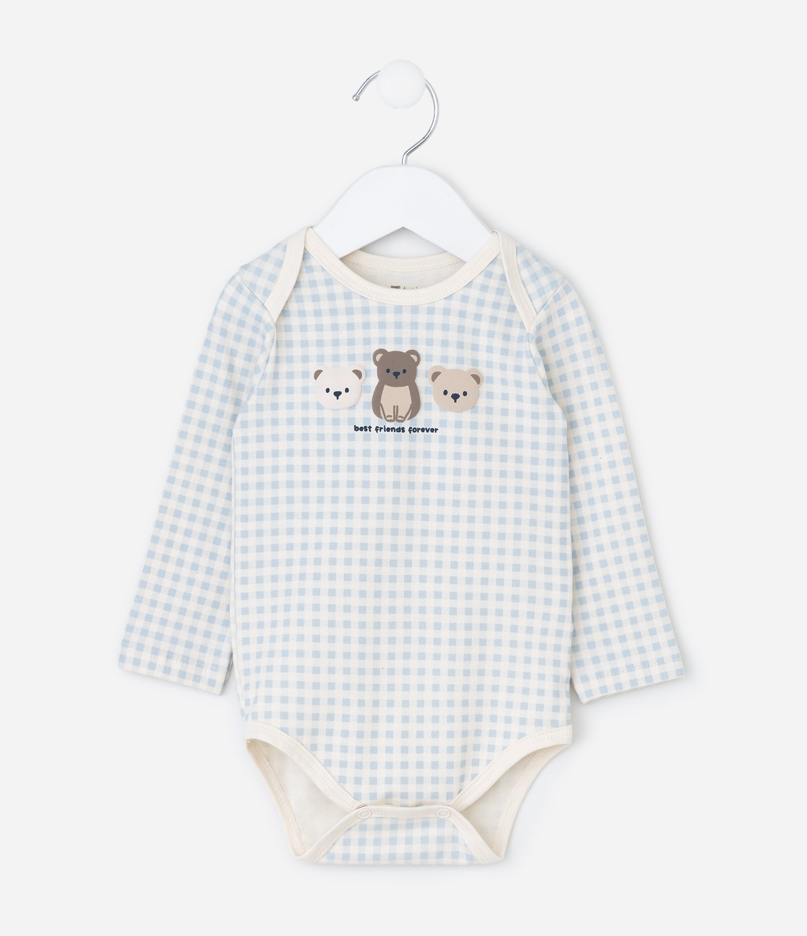 Body Infantil em Cotton com Estampa Vichy Ursinhos – Tam RN a 18 Meses Azul/Branco 1