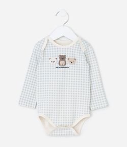 Body Infantil em Cotton com Estampa Vichy Ursinhos – Tam RN a 18 Meses
