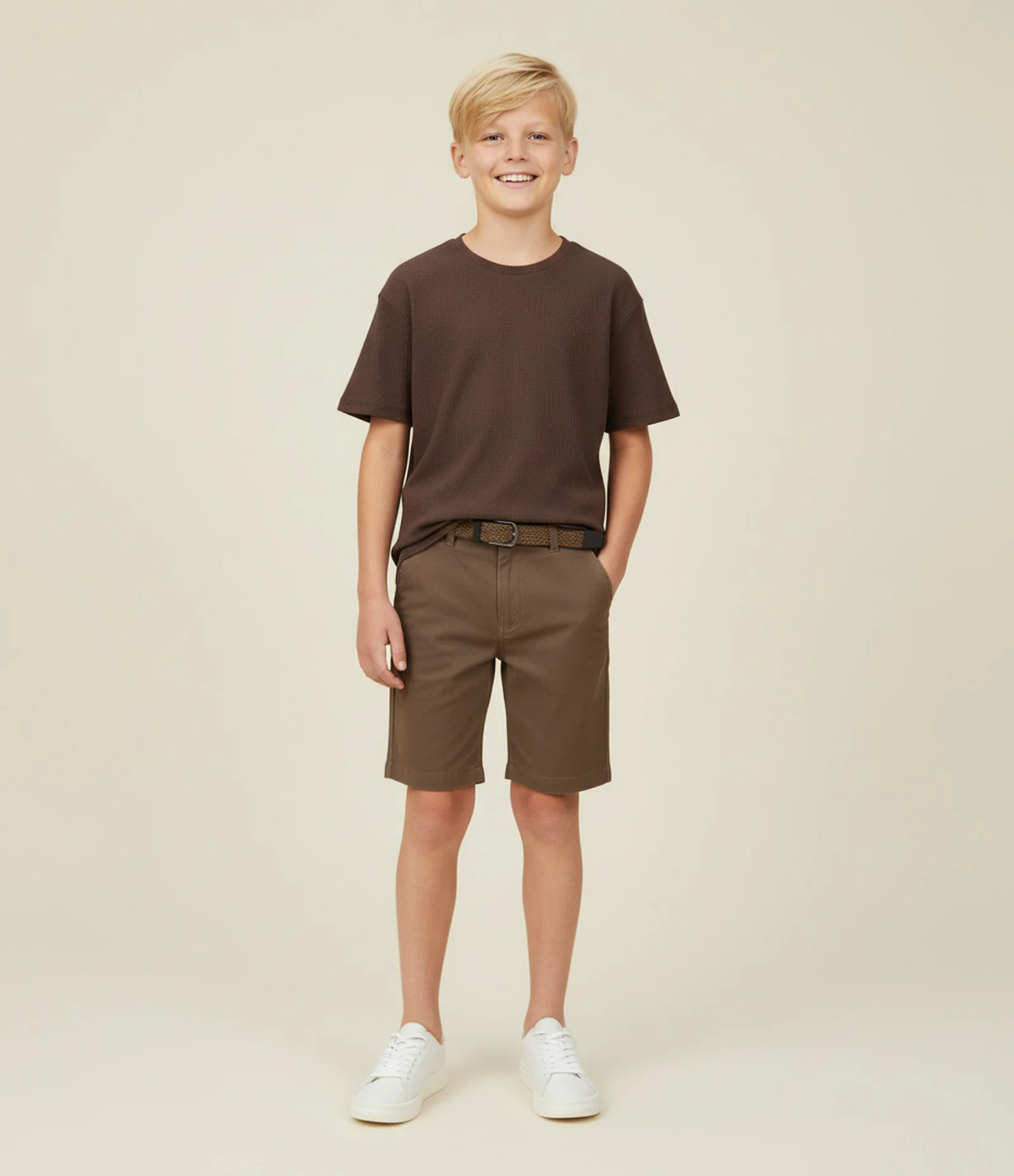 Camiseta Infantil Em Algodão Texturizada – Tam 5 A 14 Anos Marrom Escuro 1