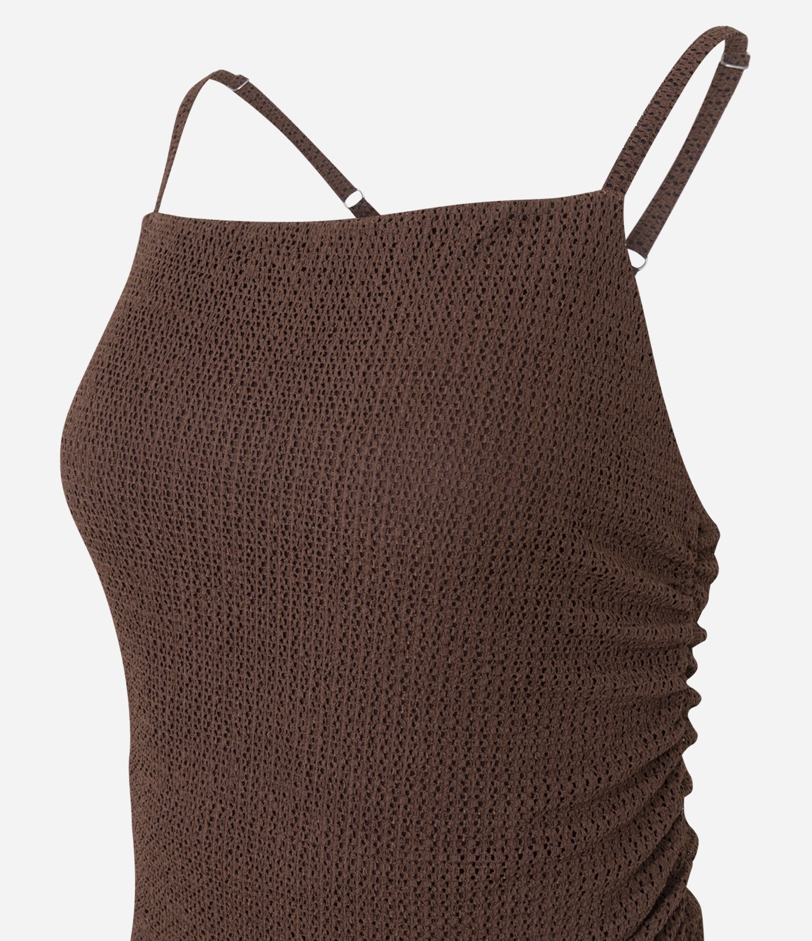 Vestido Longo Transpassado com Alça Fina e Costa Transpassada Marrom 2